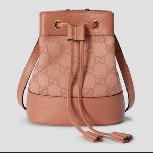 Authentic Gucci Ophidia GG Mini Bucket Bag Pink Canvas Crossbody - Brand New